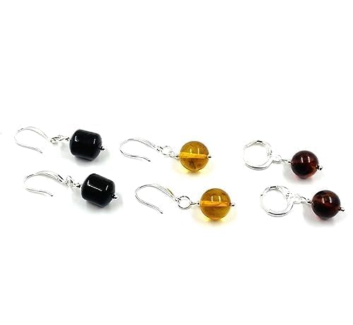 Bernstein Ohrringe Silber | Bernsteinschmuck | Natürlich Bernstein Ohrringe Tropfen Set 3 paar von Amber Jewelry Shop