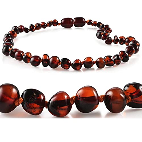 Amber Seven Baltische Bernstein Halskette in Schwarz-Kirsch-Farbe - Handgefertigter Schmuck aus echtem Bernstein | drei Größen 32, 38, 45 cm | 5 mm Bernsteinperlen (45 cm) von Amber Seven