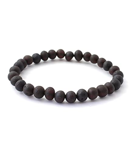 Amber Seven Baltischer Bernstein Armbänder | 14 Farben | 19 cm Größe dehnbar Unisex Armbänder | Rohbernstein-Armbänder | Perlen-Bernstein-Armband für Damen & Herren | handgefertigt (Raw Dark Cherry) von Amber Seven