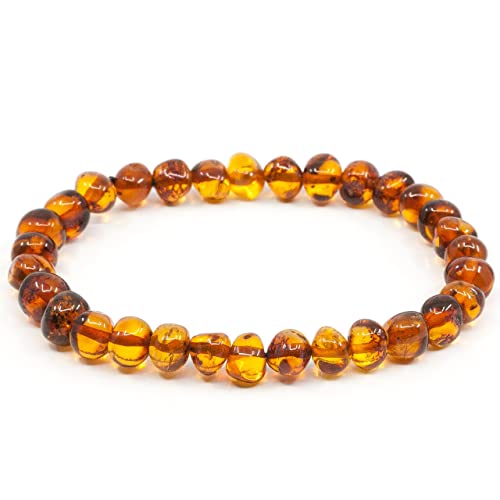 Premium Cognac Bernstein Armband | braunes Armband aus baltischem Bernstein | 19 cm Größe | Unisex | 5-6 mm polierte Bernsteinperlen von Amber Seven