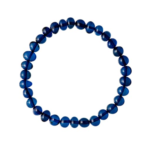 Amber by Mazukna - Blaues Armband für Damen und Herren, 17 cm langes Stretch-Perlenarmband aus Edelsteinen mit dunkelblauen Bernstein-Nugget-Perlen, Zertifizierter Steinschmuck für Erwachsene von Amber by Mazukna
