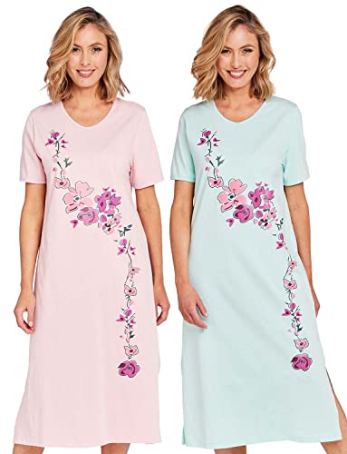| Damen | Packung Mit 2 Nachthemden | Aqua & Pink von Amber