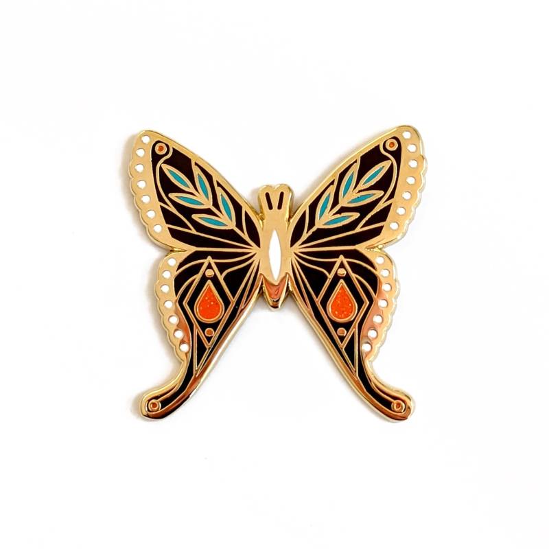 Schwarzer Mid-Century Schmetterling Hard Emaille Pin Von Amber Leaders 4, 7 cm Groß | Large von AmberLeadersDesigns