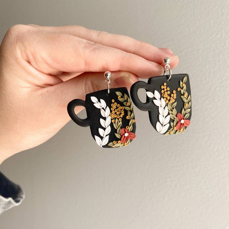 Kaffeetasse Ohrringe, Blumen Ton Boho Becher Ohrringe Trendy von HemlockandHoneyClay
