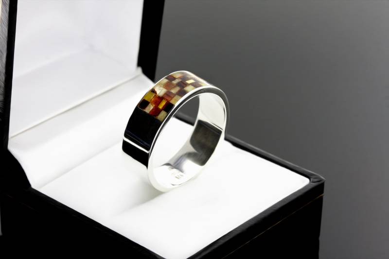 Herrenring, Herrensilberring, Bernsteinring, Mosaikring, Unisex-Ring, Unisex-Bernsteinring, Ringgeschenk Für Ihn, Herrenschmuck von AmberStoneRing