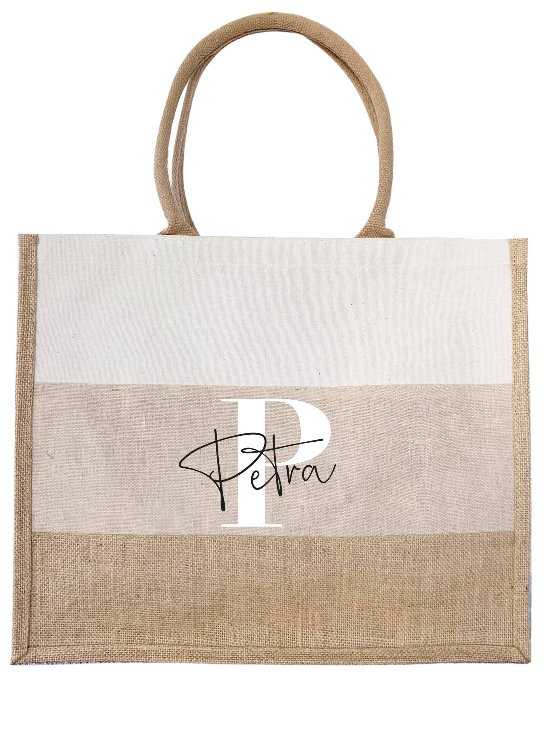 Personalisierte Jute-Tasche Mit Name & Glitzer-Initial - Großer Shopper Für Damen Nachhaltig Und Stylisch von AmbergerDesign