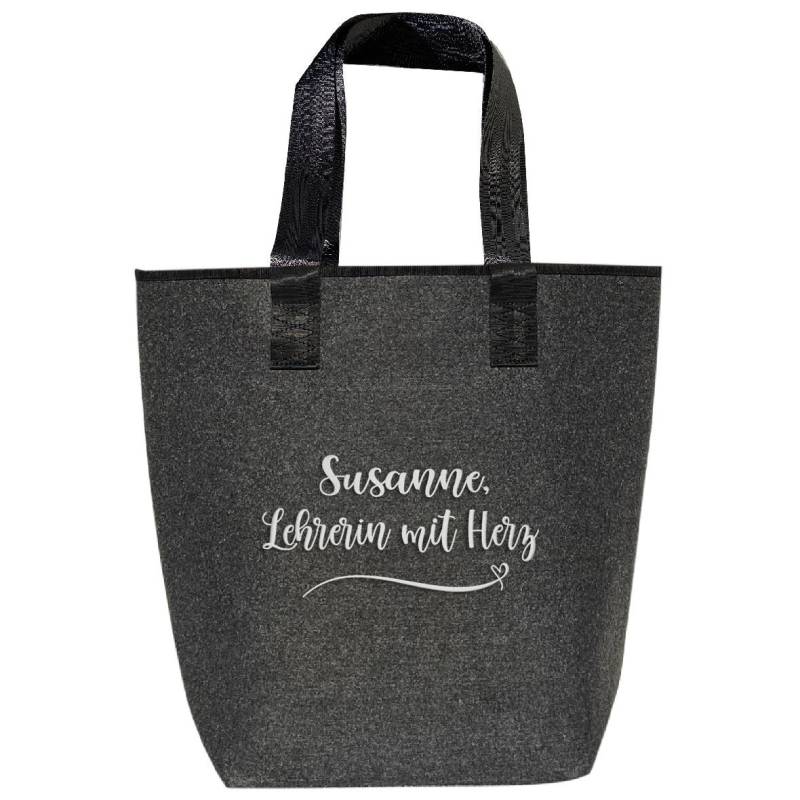 Tasche-Filz Lehrerin Mit Herz Bestickt Und Wunschname | Einkaufstasche Damen Hochwertig Verarbeitet 44x26cm |Personalisiert von AmbergerDesign