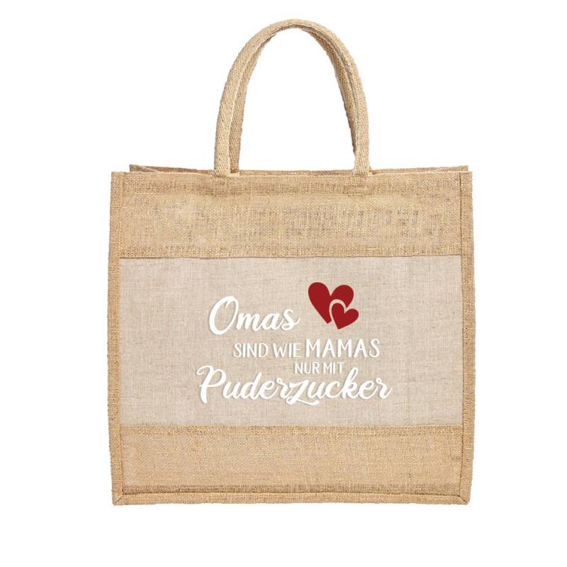 Tasche Jute Bedruckt "Omas Sind Wie Mamas Nu Mit Puderzucker' 40x40x15cm - Schlüsselfach Reißverschluß Pvc-Frei Nachhaltig von AmbergerDesign