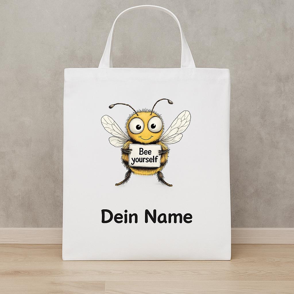 Tragetasche Baumwolle Motiv Biene - Div. Farben Kindergarten Schule Name Personalisiert Turnbeutelersatz Wechselbeutel Jute-Beutel von AmbergerDesign