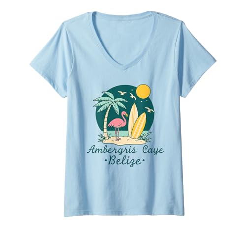 Damen Ambergris Caye Belize-Souvenir, Erinnerung an einen Urlaub in Belize T-Shirt mit V-Ausschnitt Damen Ambergris Caye Belize-Souvenir, Erinnerung an einen Urlaub in Belize T-Shirt mit V-Ausschnitt von Ambergris Caye Belize Reminder Souvenir