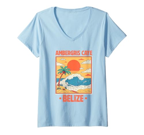 Damen Ambergris Caye Belize-Souvenir, Erinnerung an einen Urlaub in Belize T-Shirt mit V-Ausschnitt Damen Ambergris Caye Belize-Souvenir, Erinnerung an einen Urlaub in Belize T-Shirt mit V-Ausschnitt von Ambergris Caye Belize Reminder Souvenir