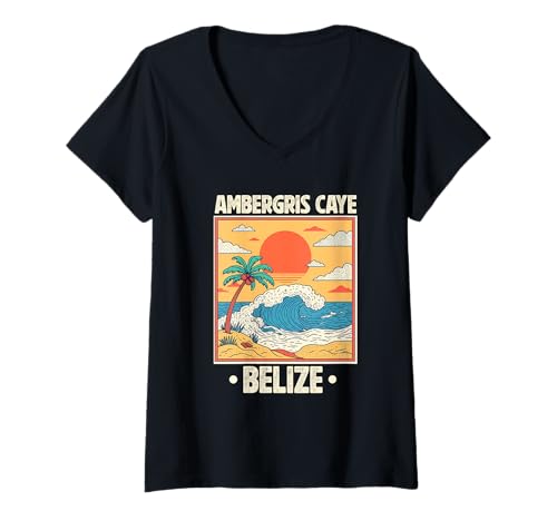 Damen Ambergris Caye Belize-Souvenir, Erinnerung an einen Urlaub in Belize T-Shirt mit V-Ausschnitt Damen Ambergris Caye Belize-Souvenir, Erinnerung an einen Urlaub in Belize T-Shirt mit V-Ausschnitt von Ambergris Caye Belize Reminder Souvenir