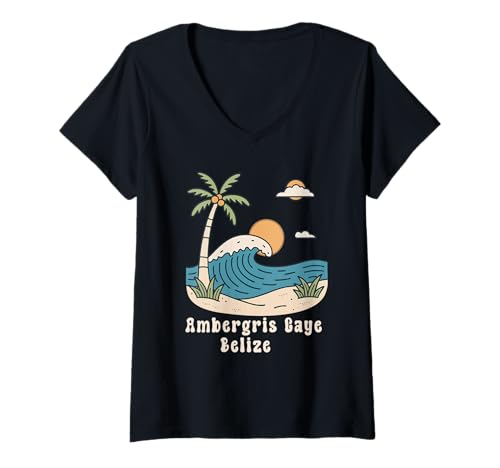 Damen Ambergris Caye Belize-Souvenir, Erinnerung an einen Urlaub in Belize T-Shirt mit V-Ausschnitt Damen Ambergris Caye Belize-Souvenir, Erinnerung an einen Urlaub in Belize T-Shirt mit V-Ausschnitt von Ambergris Caye Belize Reminder Souvenir