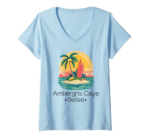 Damen Ambergris Caye Belize-Souvenir, Erinnerung an einen Urlaub in Belize T-Shirt mit V-Ausschnitt Damen Ambergris Caye Belize-Souvenir, Erinnerung an einen Urlaub in Belize T-Shirt mit V-Ausschnitt von Ambergris Caye Belize Reminder Souvenir