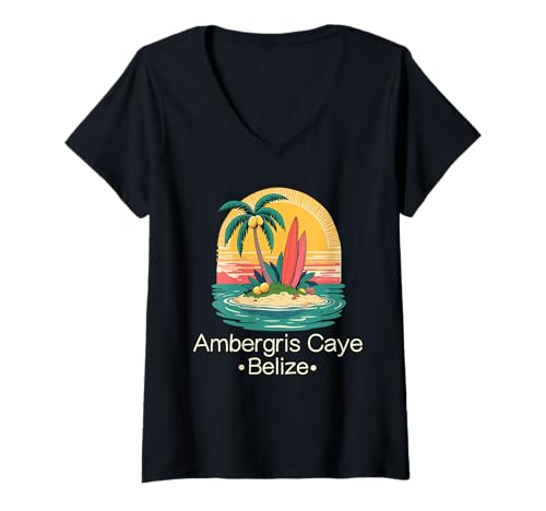 Damen Ambergris Caye Belize-Souvenir, Erinnerung an einen Urlaub in Belize T-Shirt mit V-Ausschnitt Damen Ambergris Caye Belize-Souvenir, Erinnerung an einen Urlaub in Belize T-Shirt mit V-Ausschnitt von Ambergris Caye Belize Reminder Souvenir