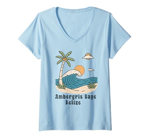 Damen Ambergris Caye Belize-Souvenir, Erinnerung an einen Urlaub in Belize T-Shirt mit V-Ausschnitt Damen Ambergris Caye Belize-Souvenir, Erinnerung an einen Urlaub in Belize T-Shirt mit V-Ausschnitt von Ambergris Caye Belize Reminder Souvenir