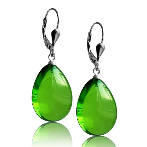 Amberistan Bernstein-Ohrringe für Damen, Rot, Blau und Grün, Handgefertigt, 3,8 x 1,5 cm, Luxuriöser 18-Karätiger Sterlingsilber-Schmuck für Mutter, Geschenk für Erwachsene von Amberistan