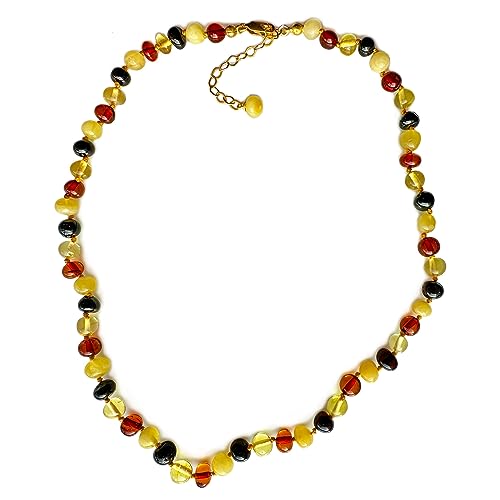 Amberistan Bernsteinkette für Damen mit Silberverschluss – 43+5 cm Verlängerung, 100% echte Bernsteinschmuck-Halskette – Halskette handgefertigt aus baltischem Bernstein (Multi) von Amberistan