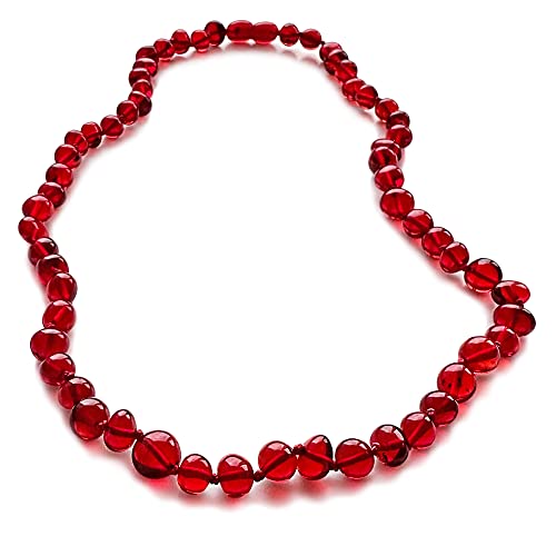 Amberistan Blau Bernsteinkette für Damen - 100% Echter Bernsteinschmuck Halskette - Kollier Handgefertigt aus Zertifizierter Karibischer Barock Perlen - 45 cm (Rot) von Amberistan