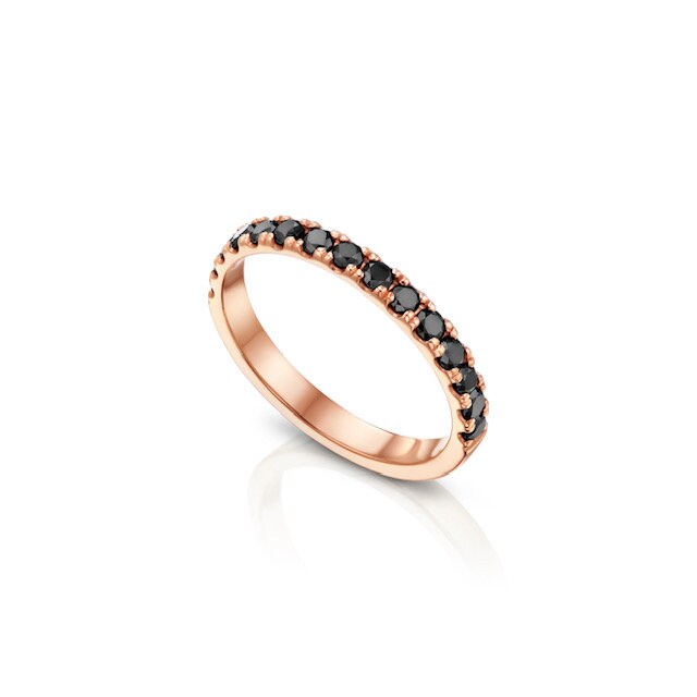 Halb-Eternity-Ring Aus Massivem Roségold Und Schwarzen Diamanten, Versprechensring Mit Diamanten in Pavé-Fassung, 14-Karat-Gold-Diamant-stapelring von AmberjackJewellery