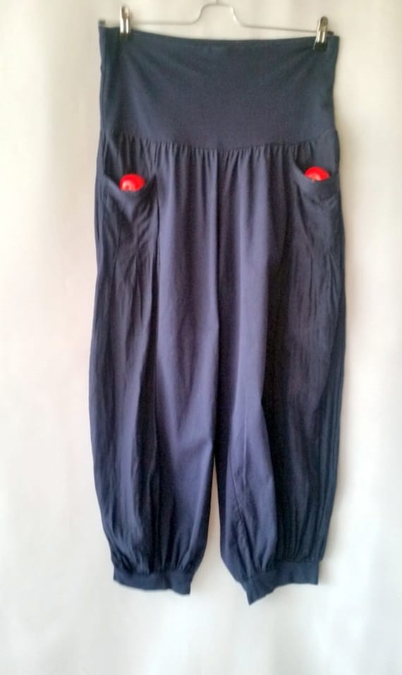 Caprihose Für Schwangere, Lockere Hose Frauen, Bequeme Hose, Blaue Caprihose, Seide Mit Baumwolle, Breite Vintage Capri von Amberlifeshop