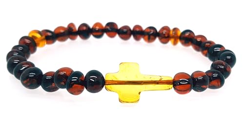 Ambermilana Armband aus natürlichem baltischem Bernstein mit Kreuz/Herren Damen Unisex/Höchsten Qualität mit Zertifikat von Ambermilana