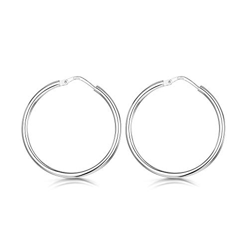 Amberta® 925 Sterling Silber Edle Ringe mit Scharnierbügel – Kleine runde Creolen Ohrringe - Durchmesse: 7 10 15 20 25 35 45 55 mm (25mm) von Amberta