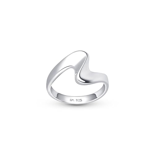 Amberta 925 Sterling Silber Wellenring | Gewellter Ring | Stapelringe Damen: Daumenringe Silber Größe 62.2 von Amberta