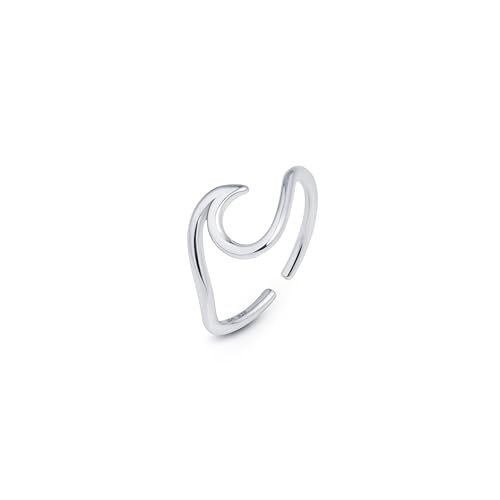 Amberta 925 Sterling Silber Zehering Verstellbar Damen | Delfin Blumen Krone Blatt Fußschmuck: Einfach Wellen Zehenringe von Amberta