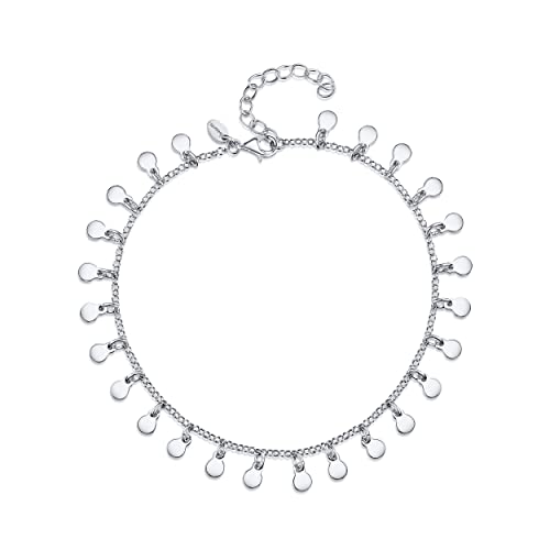 Amberta Damen Fußkettchen mit Anhängern aus 925 Sterling Silber: Münzanhänger - 22 + 4 cm von Amberta