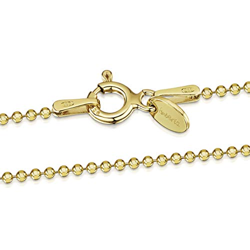 Amberta 925 Sterlingsilber Vergoldet 18K Damen-Halskette - Diamantierte Kugelkette - 1.2 mm Breite - Verschiedene Längen: 40 45 50 55 60 cm (45cm) von Amberta