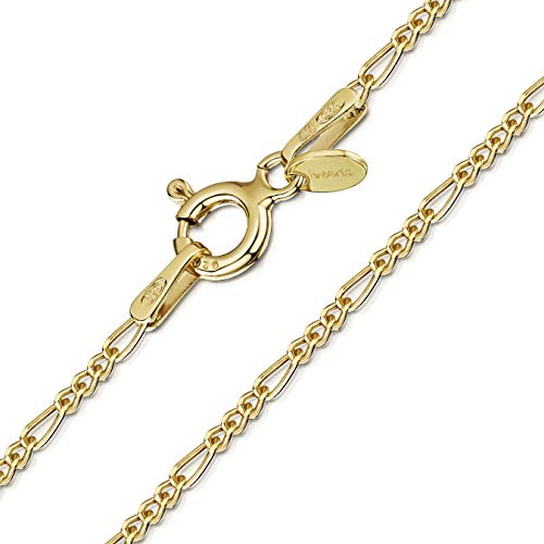 Amberta 925 Sterlingsilber Vergoldet 18K Damen-Halskette - Figaro kette - 1.5 mm Breite - Verschiedene Längen: 40 45 50 55 60 cm (45cm) von Amberta