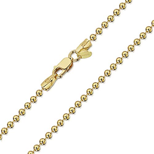 Amberta 925 Sterlingsilber Vergoldet 18K Damen-Halskette - Kugelkette - 2 mm Breite - Verschiedene Längen: 40 45 50 55 60 70 cm (45cm) von Amberta