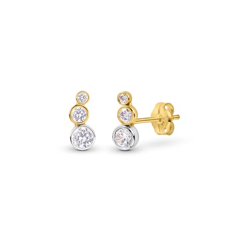 Amberta Allure Damen Kletterohrringe aus 9K Gelbgold: 9 Karat Gold Kletterstecker Ohrringe mit 3 Zirkonia Kristallen von Amberta