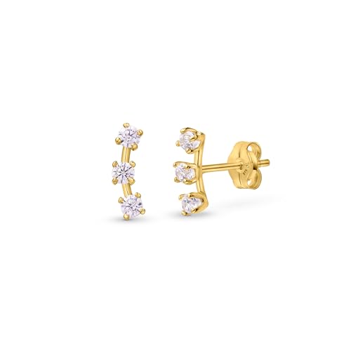 Amberta Allure Damen Kletterohrringe aus 9K Gelbgold: 9K Gold Ohrkriecher mit Zirkonia Kristalle von Amberta