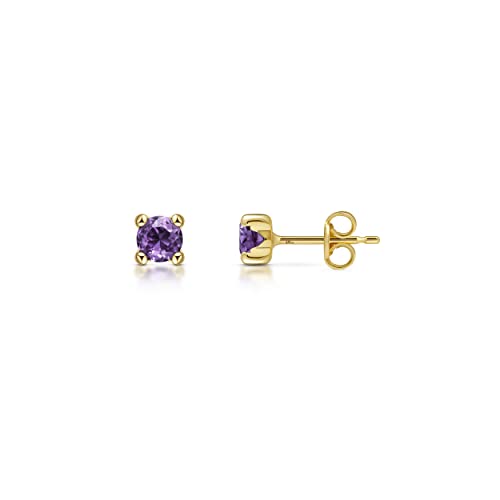 Amberta Allure Damen Ohrstecker aus 9K Gelbgold mit Synthetischen Edelsteinen: Amethyst Kubischer Zirkonia 4 mm Stein von Amberta