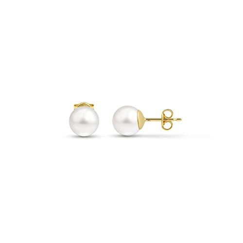 Amberta Allure Damen Ohrstecker mit Perle aus 9K Gold: 9-Karat Perle Ohrringe für Frauen - 7-7.5 mm von Amberta