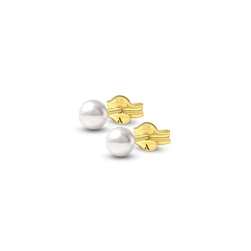 Amberta Allure Damen Ohrstecker mit Perle aus 9K Gold: 9-Karat Perle Ohrringe für Frauen - 4-4.5 mm von Amberta