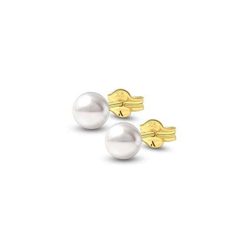 Amberta Allure Damen Ohrstecker mit Perle aus 9K Gold: 9-Karat Perle Ohrringe für Frauen - 5-5.5 mm von Amberta