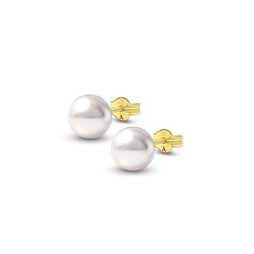 Amberta Allure Damen Ohrstecker mit Perle aus 9K Gold: 9-Karat Perle Ohrringe für Frauen - 8-8.5 mm von Amberta