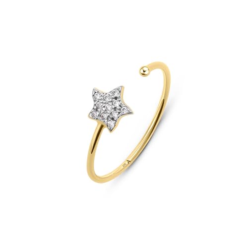 Amberta Allure Damen Verstellbarer Ring aus 9K Gold: Sternring Gold Größe 48,7-50 - 51,2 von Amberta