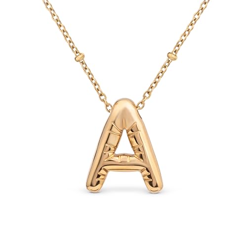 Amberta Buchstaben Kette Gold Initialen für Frauen Teenager Geschenke | 18K Vergoldet Buchstaben Anhänger Blasen: Initialen Kette A von Amberta