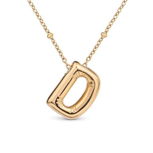 Amberta Buchstaben Kette Gold Initialen für Frauen Teenager Geschenke | 18K Vergoldet Buchstaben Anhänger Blasen: Initialen Kette D von Amberta
