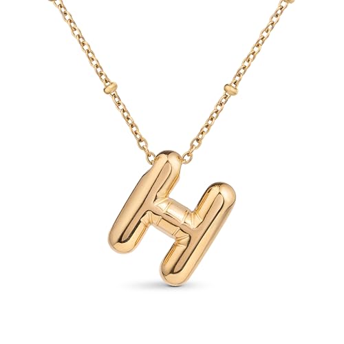 Amberta Buchstaben Kette Gold Initialen für Frauen Teenager Geschenke | 18K Vergoldet Buchstaben Anhänger Blasen: Initialen Kette H von Amberta