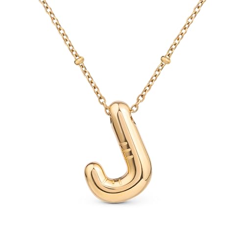 Amberta Buchstaben Kette Gold Initialen für Frauen Teenager Geschenke | 18K Vergoldet Buchstaben Anhänger Blasen: Initialen Kette J von Amberta