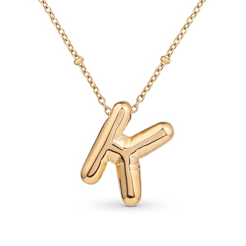 Amberta Buchstaben Kette Gold Initialen für Frauen Teenager Geschenke | 18K Vergoldet Buchstaben Anhänger Blasen: Initialen Kette K von Amberta