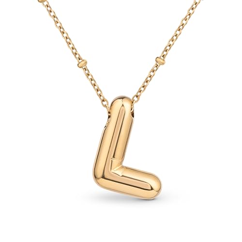 Amberta Buchstaben Kette Gold Initialen für Frauen Teenager Geschenke | 18K Vergoldet Buchstaben Anhänger Blasen: Initialen Kette L von Amberta