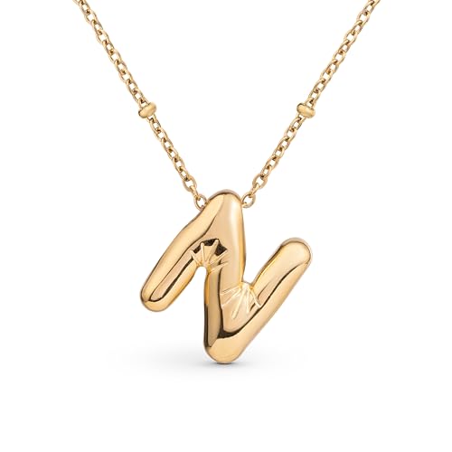 Amberta Buchstaben Kette Gold Initialen für Frauen Teenager Geschenke | 18K Vergoldet Buchstaben Anhänger Blasen: Initialen Kette N von Amberta
