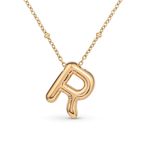 Amberta Buchstaben Kette Gold Initialen für Frauen Teenager Geschenke | 18K Vergoldet Buchstaben Anhänger Blasen: Initialen Kette R von Amberta