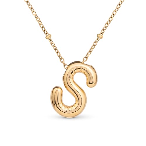 Amberta Buchstaben Kette Gold Initialen für Frauen Teenager Geschenke | 18K Vergoldet Buchstaben Anhänger Blasen: Initialen Kette S von Amberta